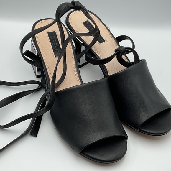 NWT Topshop Women’s Black Sandals/Long, Tie Up/Lace Up Strap/Animal Print - Picture 4 of 13